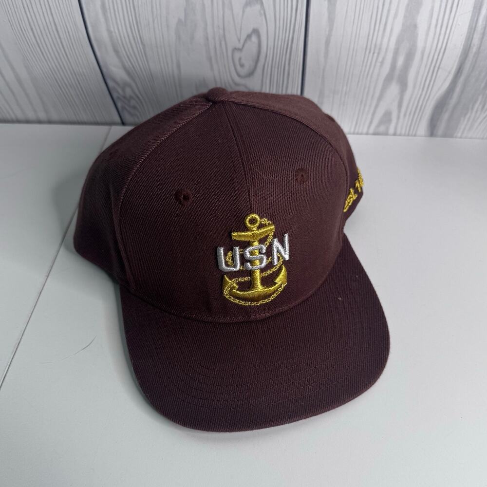 Vintage United States Navy USN Ships Armed Forces Baseball Cap Brown Shapback